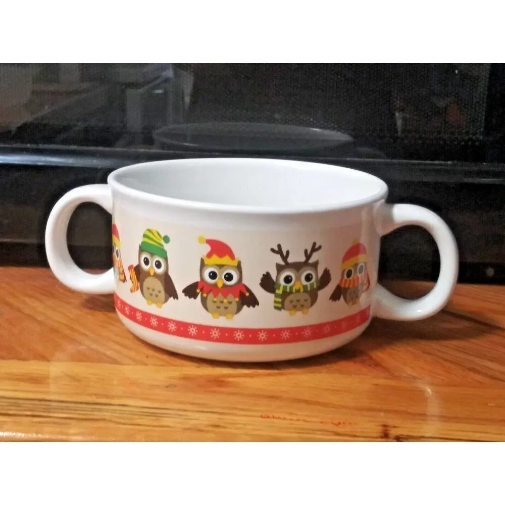 Old Time Pottery Owl Soup bowl/appetizer/cereal/snack bowl with handles, ceramic